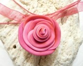 Rose Necklace Hot Pink Red Pendant Flower Jewelry handmade polymer clay