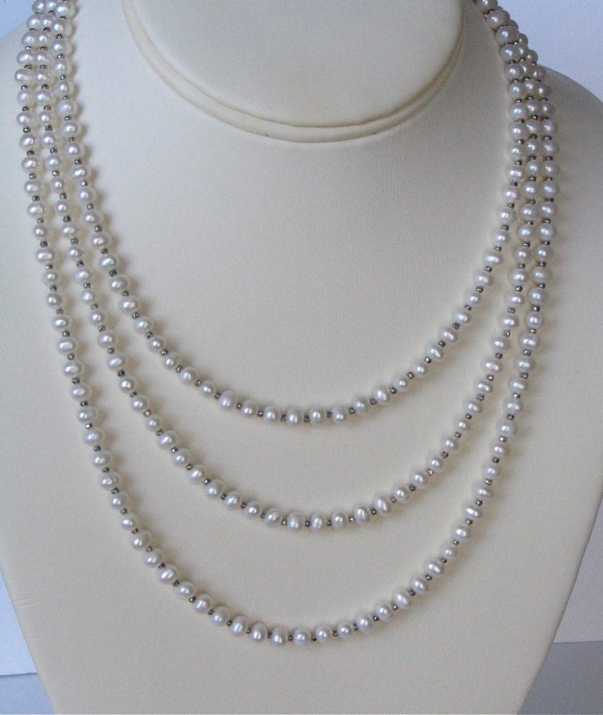 3 Strand Pearl Necklace with Sterling Silver Clasp