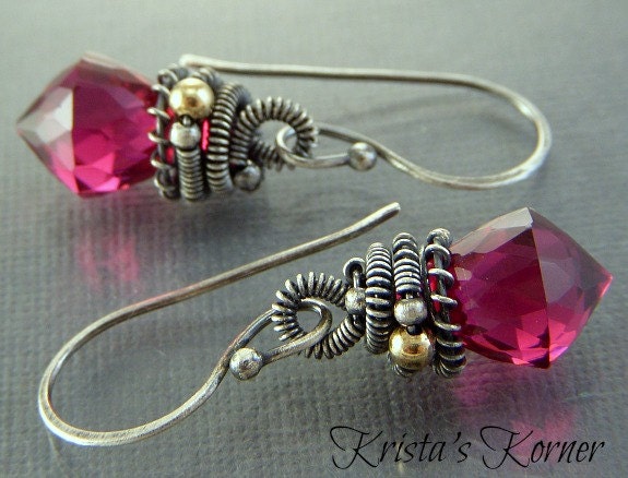 Rubelite Pink Quartz Gemstone and Sterling Silver Wire Wrapped Earrings