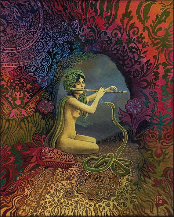 Snake Charmer Original Painting Psychedelic Goddess Art
