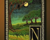 ON SALE N is for Night - Medieval Alphabet Letter 8x10 Print