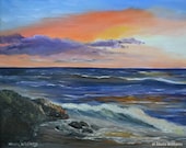 Tides at Sunrise - Beach Painting / Original Oil by Maria Williams - Framed