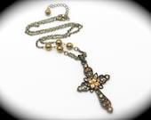 Necklace Topaz Rhinestone Cross Pendant Christian Wedding Jewelry