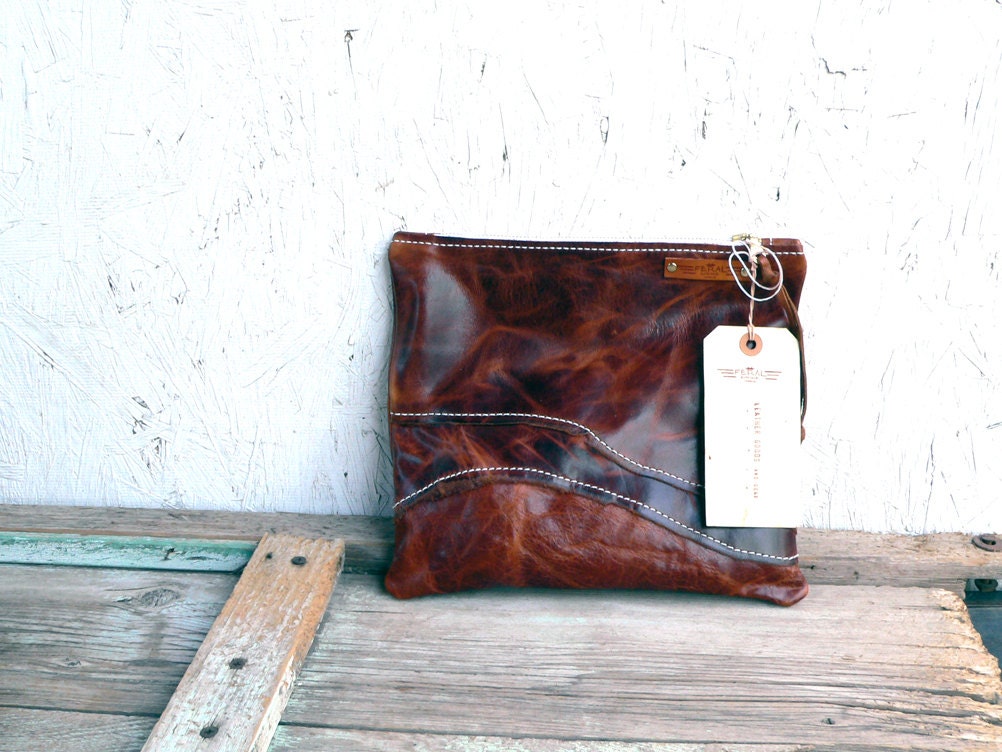 Leather clutch / fold over purse Rusty Rustic leather for her