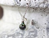 charm necklace, labradorite, green sapphire, rose cut moissanite charm, one of a kind