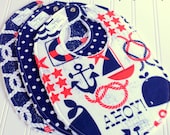Baby Bibs for Baby Boy  - Set of 3 Triple Layer Chenille Bibs - Ahoy Matey, Navy Dots & Navy Rigging