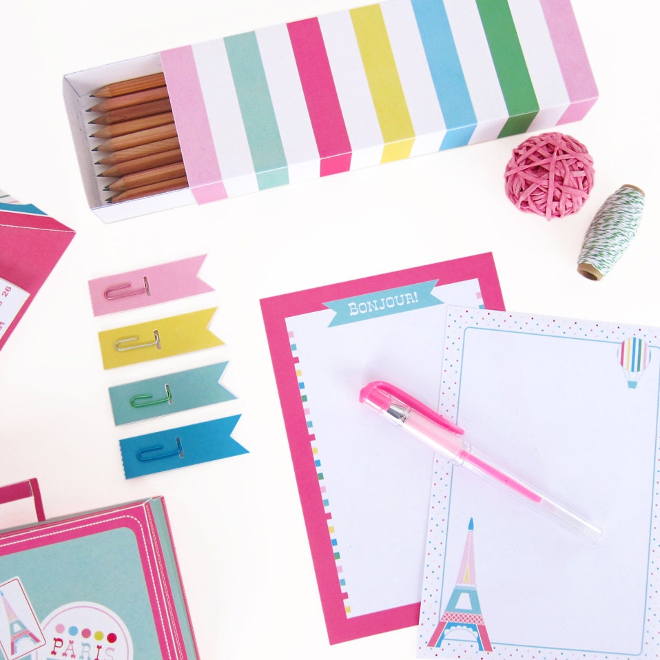 Paris Stationery and Card Set Prinatble Paper Craft PDF