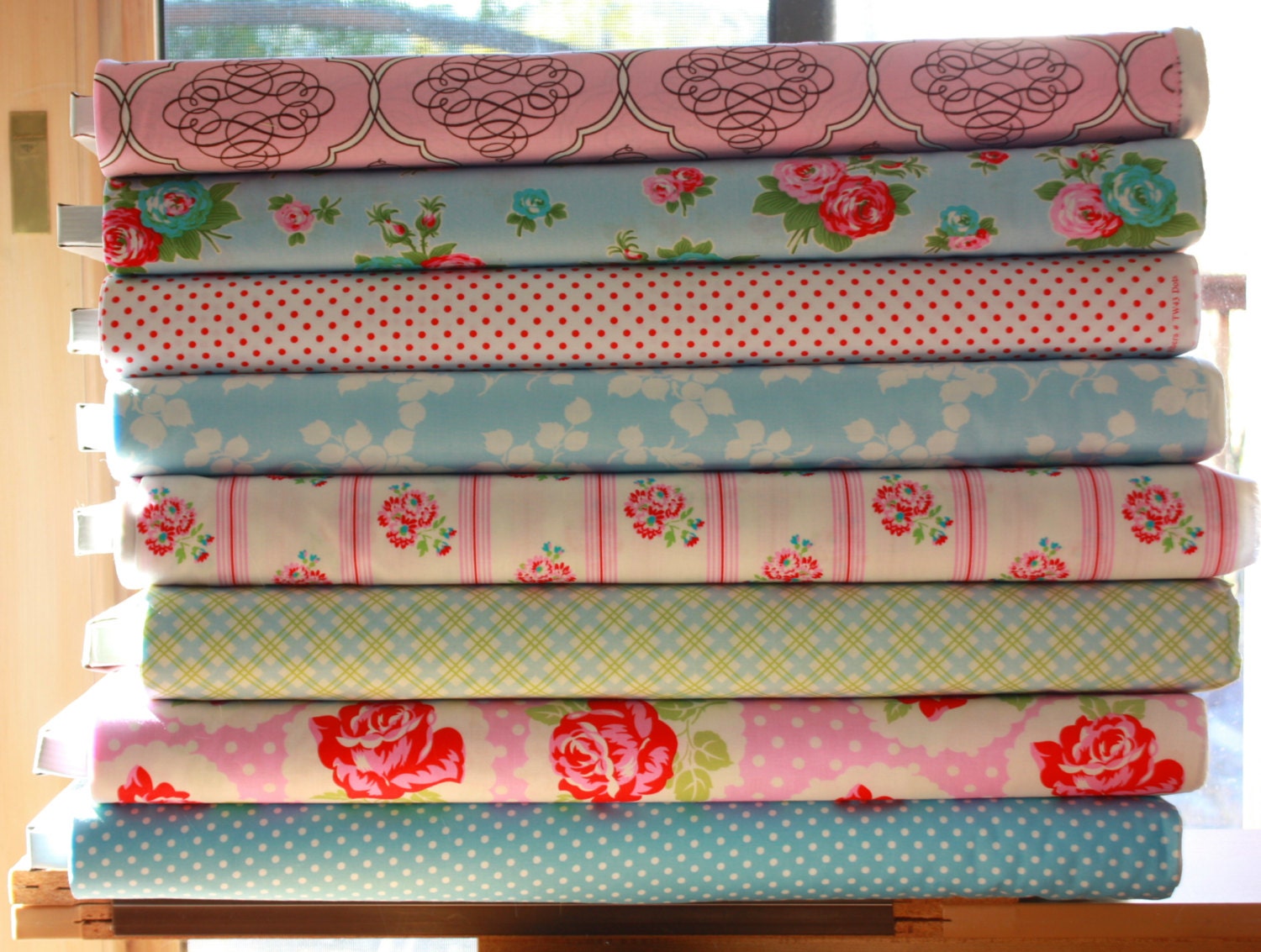 Shabby Chic Cotton Fabric 8 Yard Bundle, One Yard Of Each.  Tanya Whelan, and Dena Designs