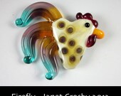 Polka Dot Rooster - Glass Lampwork Chicken Bead Pendant