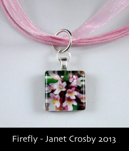 Beauty Bush - Floral Glass Tile Necklace - Pink Flowers