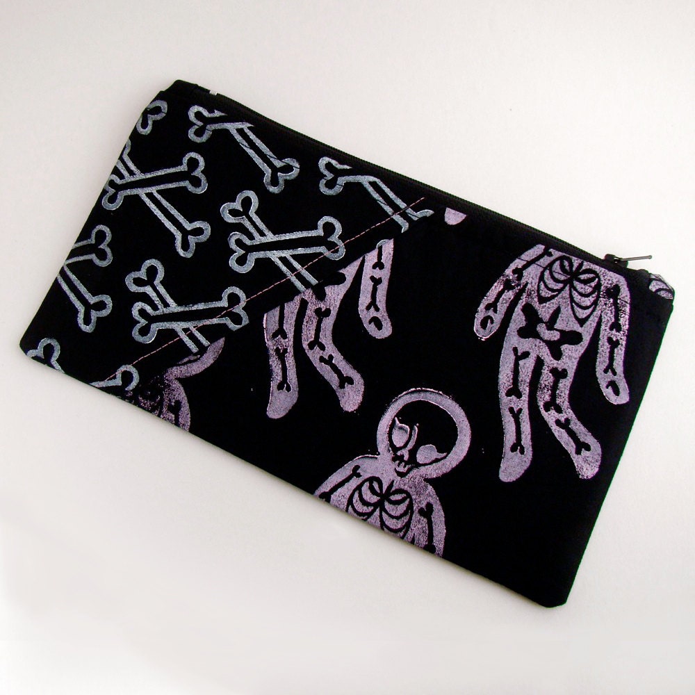 Zipper Pouch - Hand Made Bone  and Skeleton Fabrics
