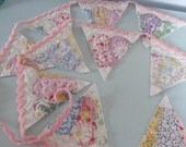 Bunting Banner Garland in Pink and Pastels Vintage Dresden Plate Quilt and Rick Rack Fabric