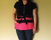Craft Show Apron Vendor Show Apron Half with Zipper Hostess Apron White Polka Dots Pink