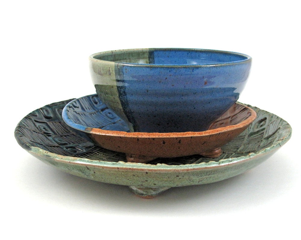 Sean and Grace's Dinnerware - RESERVED - Stoneware Place Setting - Dinner Plate - Past Bowl - Soup Bowl
