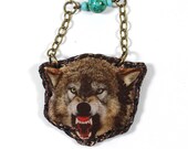 Angry Wolf Necklace - Long with turquoise beads.
