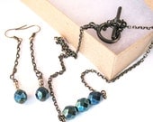 Necklace and Earring Set - Blue Green Czech Glass - Cerulean Sky