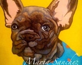 Little Ms. Lola French bulldog portrait doggy painting, original on cradled birch wood panel