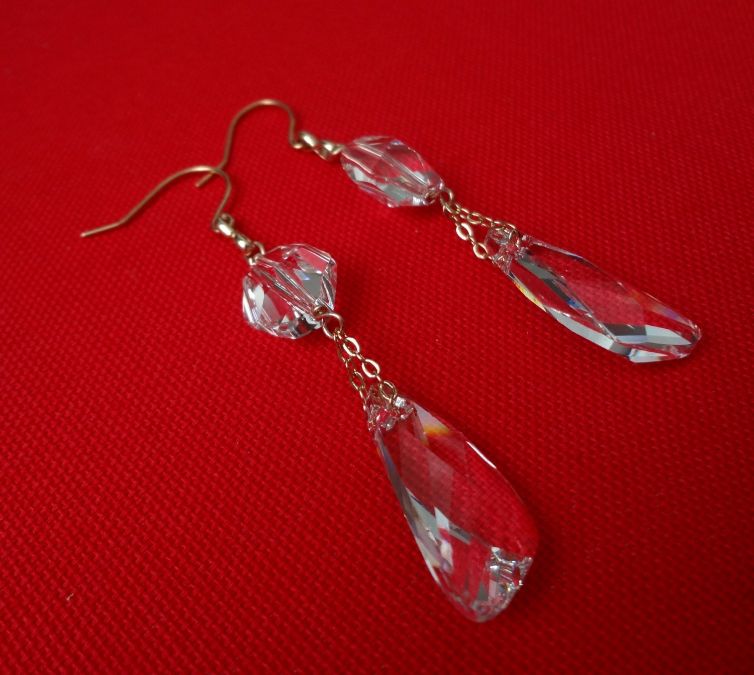 RUSTIC BRIDE swarovski crystal long rose gold drop earrings.  Vintage style.  24 karat plated rose gold.  Wedding jewelry.