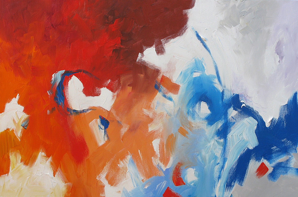 Art Abstract Painting Original Abstract Art Contemporary Art Expressionist Fine Art Modern Red White Blue Acrylic Painting on Canvas
