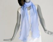 Blue Long Skinny Scarf Periwinkle  Hydrangea 100% Silk Chiffon 10mm Unique Hand Dyed.