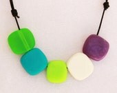 Neon and metallic tile bead adjustable resin necklace