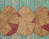 Primitive Easter Egg Ornaments - Grungy Tattered Egg Ornies - mulberry white country blue polkadot antique quilt - large - set of 3