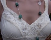 Ice Flake Quartz and African Jade Nugget Long Necklace