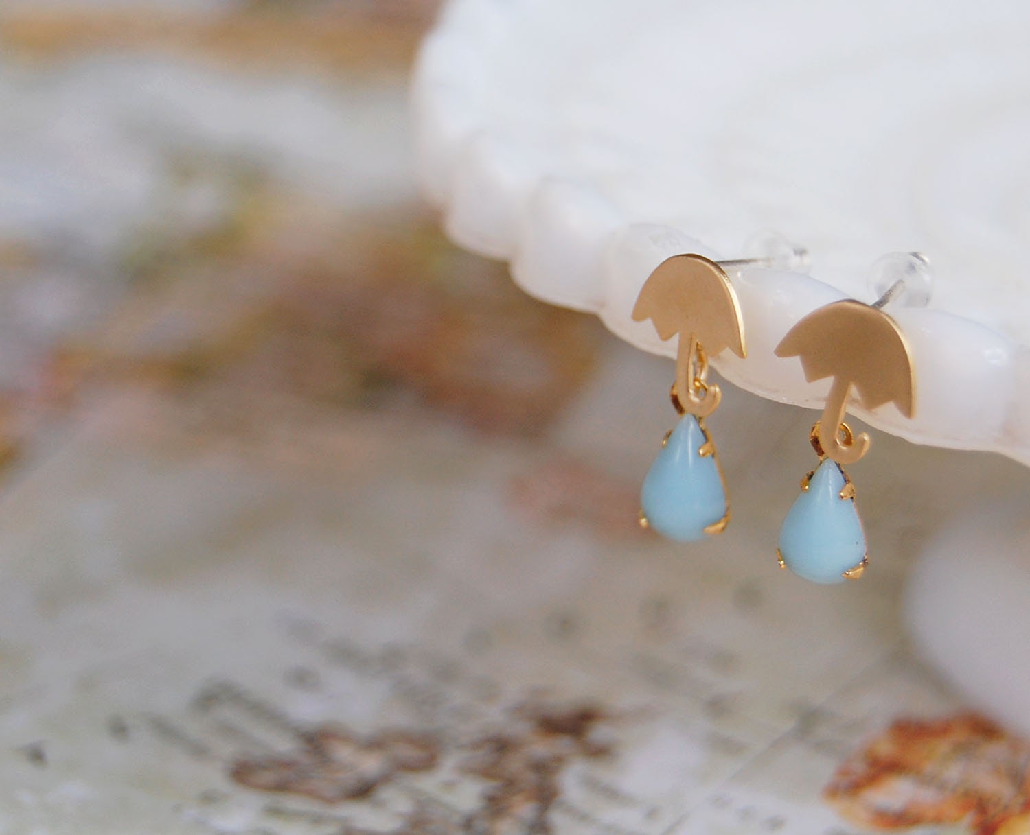 rainy days gold plated vintage post earrings- umbrella - portland - seattle