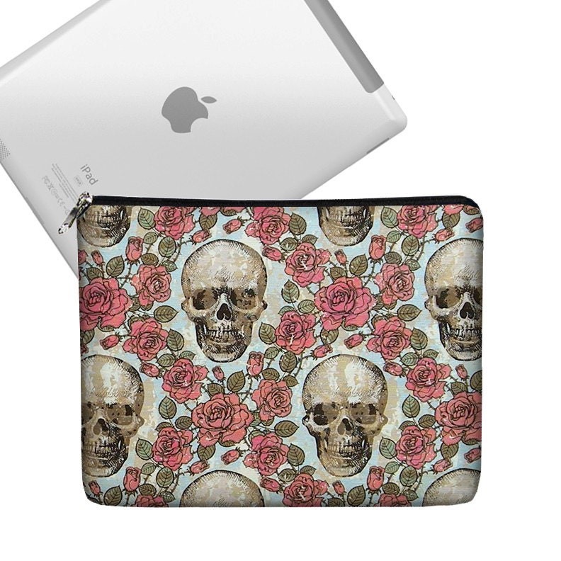 SALE New iPad Case, Cute iPad Cover Fabric, iPad Sleeve Padded, iPad Bag Case, iPad 4 3 2 1 Skulls Roses Steampunk (RTS)