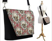 SALE iPad Messenger Bag, Medium Messenger Bag for tablets with Adjustable Strap, Padded Divider, skulls roses goth