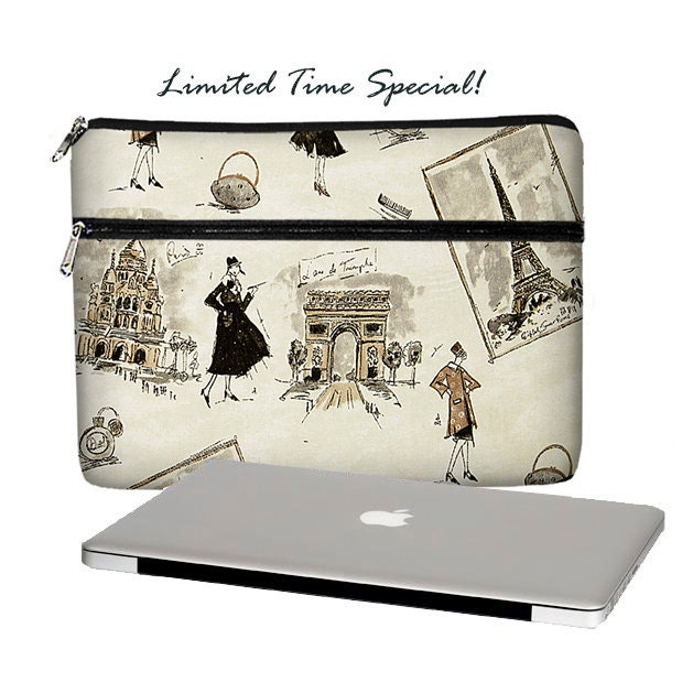 SUPER SALE  13 inch Laptop Sleeve /  Macbook Pro 13 Case / 13 Macbook Air Bag /  Macbook Pro Retina Case / Zipper Pocket paris (RTS)