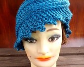 Womens Crochet Scarf - LAUREN Hair Kerchief Headband Infinity Scarf with Picots in Ocean Blue - Crochet Scarf Women - Custom Order