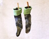 Knitted Wool Socks Hand Dyed - Earthy look and Green Lime Slippers