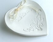 Ring Bearer Pillow,  Ceramic wedding ring holder, Heart Shaped Porcelain  Wedding Ring Plate, Hand Built, "With This Ring"