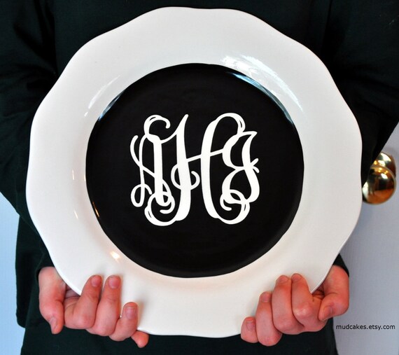 Buy best anniversary gifts - Monogrammed personalized ceramic serving platter elegant great wedding or anniversary gift