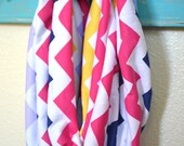 Infinity Jersey Knit Scarf - Navy PInk Yellow Lavender Chevron