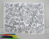 Printable Coloring Page, Dragonfly and Butterfly Coloring Page for Adults and Children, Downloadable PDF File