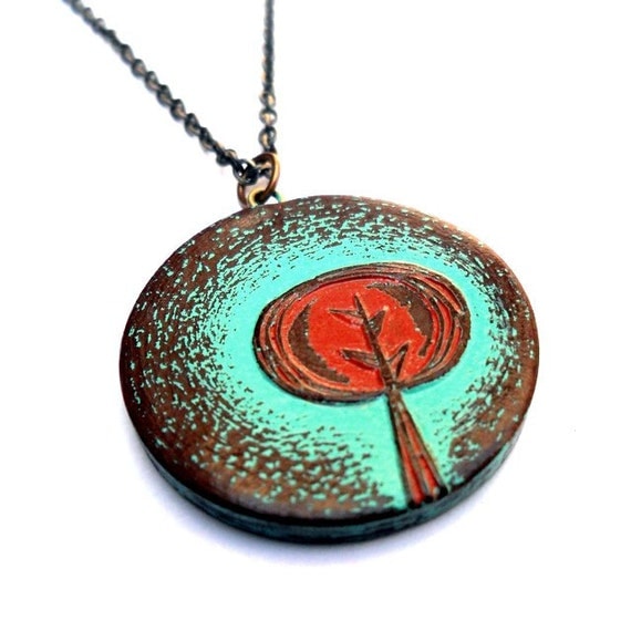 20% OFF SALE - Rustic Turquoise and Rust Red Tree Hugger Necklace