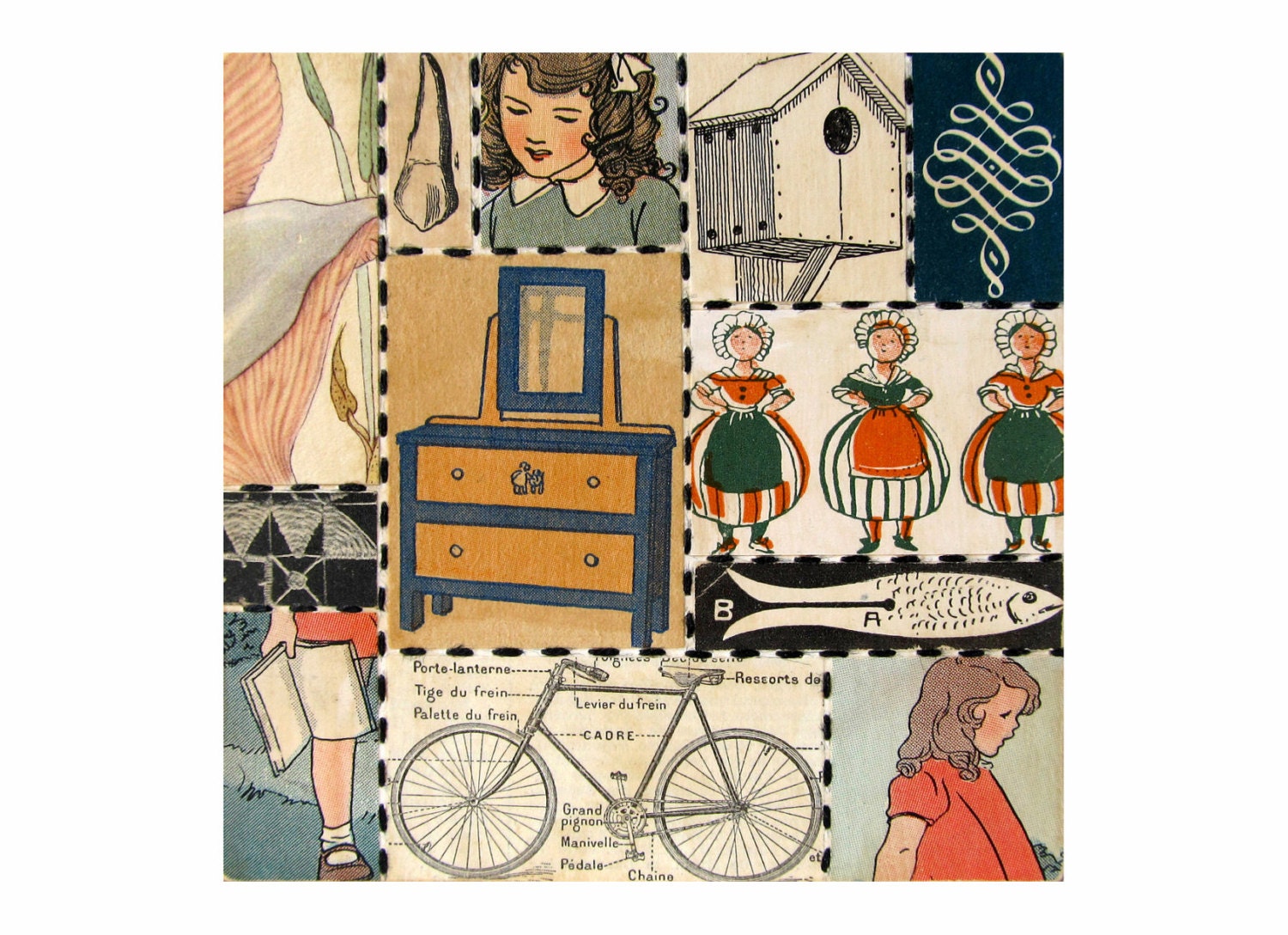 Daydreams, Bricolage no 76 - Original Mixed Media COLLAGE on 4" x 4" Panel
