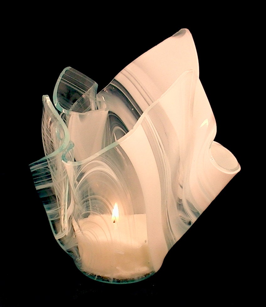 Vase Candle - White on Clear Baroque Glass Vase