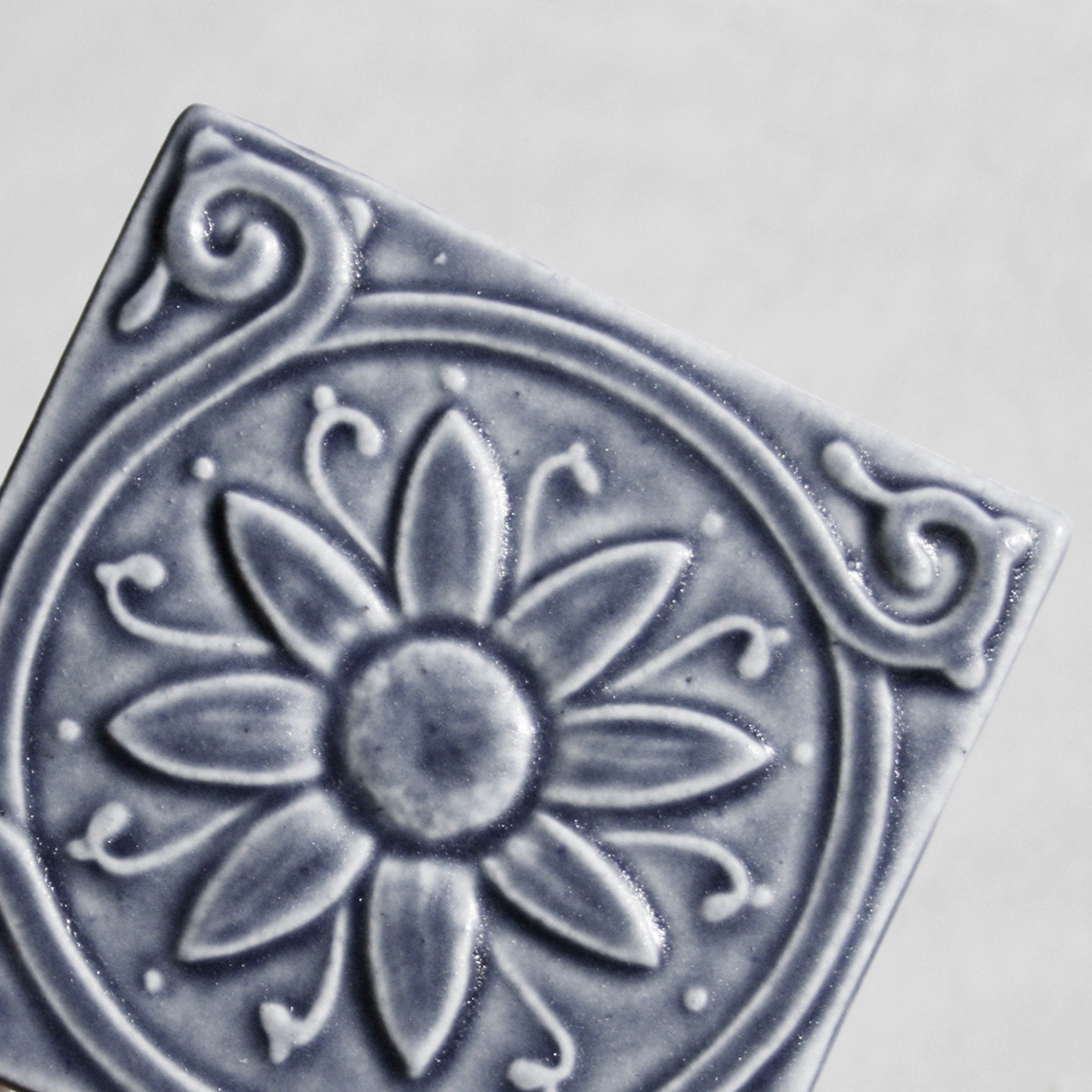 Oxeye Daisy - handmade ceramic tile for fireplace, kitchen, bath - home decor  - slate blue