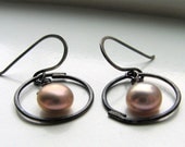 Pink Button Pearl Drops fresh water pearl and sterling silver earrings - made to order