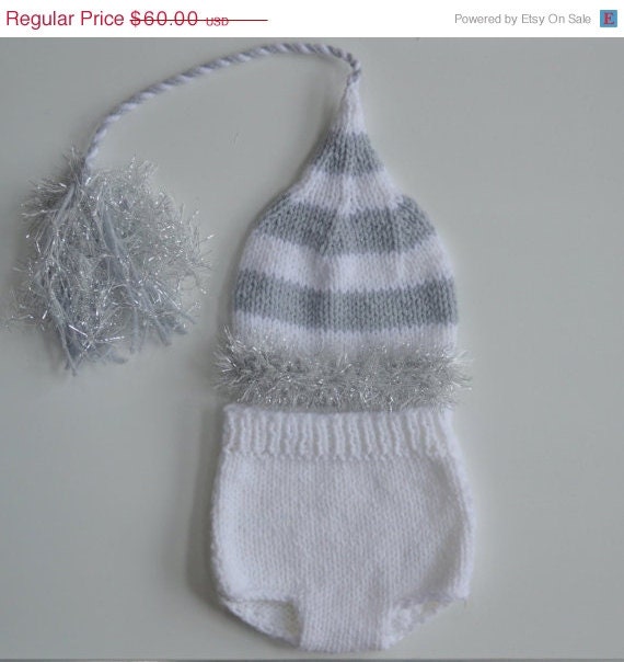 SALE READY to SHiP Newborn Baby Boy Girl HaT w DiaPeR CoVeR Set Baby PHoTo PRoPs Unigender ToY MaKeR CaP White w Silver fuzzy Brim Tassel B