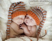 SALE 1 Baby Boy Girl HAT Newborn PhoTO PRoP Long tail Munchkin Stocking Cap Unigender Orange Aqua Pick Colors Knit to Order Featured parent