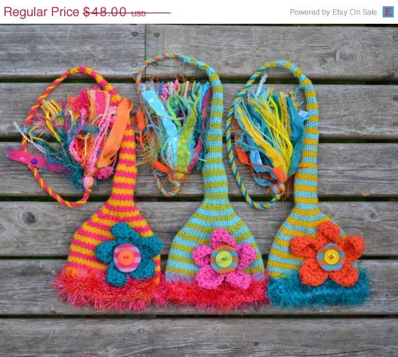 SALE 1 Newborn GiRL Hat Baby PHoTO PRoP FLoWer PoWer Munchkin Multicolor Stocking Cap FuZzy Brim FaT Tassel PiCk YoUr CoLORs Knit to Order