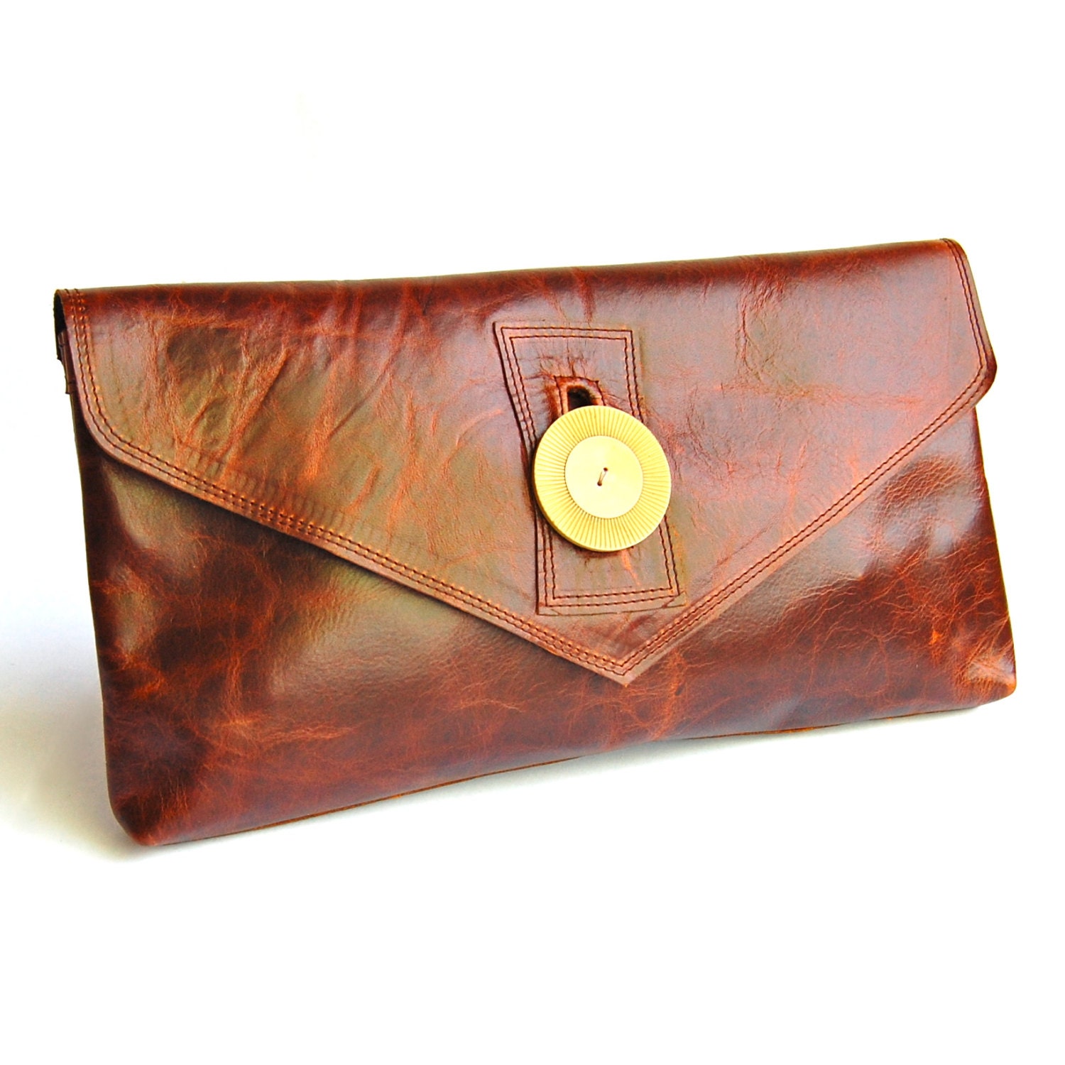Waxed Cognac Envelope Clutch
