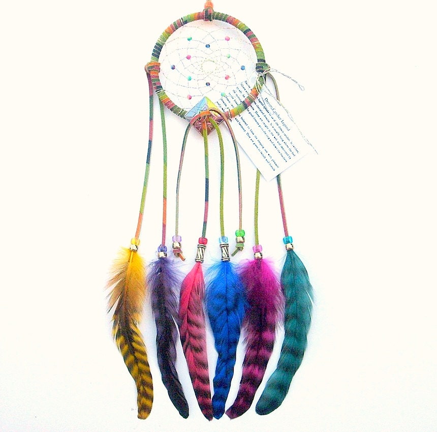 Tie-Dye Brights Dream Catcher, Grizzly Rooster Feathers