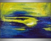 Original Abstract Contemporary Art EXPRESSIONIST Oil Painting Yellow Blue TIDAL POOL 40x28 by BenWill
