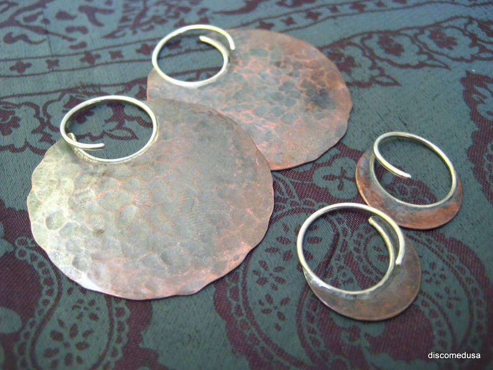 Instant Collection-  2 pairs of copper blade industrial tribal hoops for regular piercings