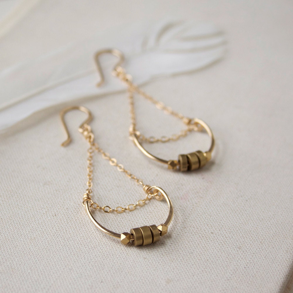 Hammered Brass Swing Earrings (gf)- brass, goldfill.